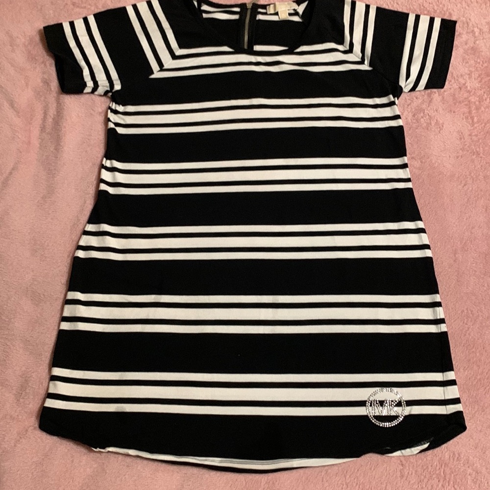 Sporty black and white striped Michael Kors mini dress.